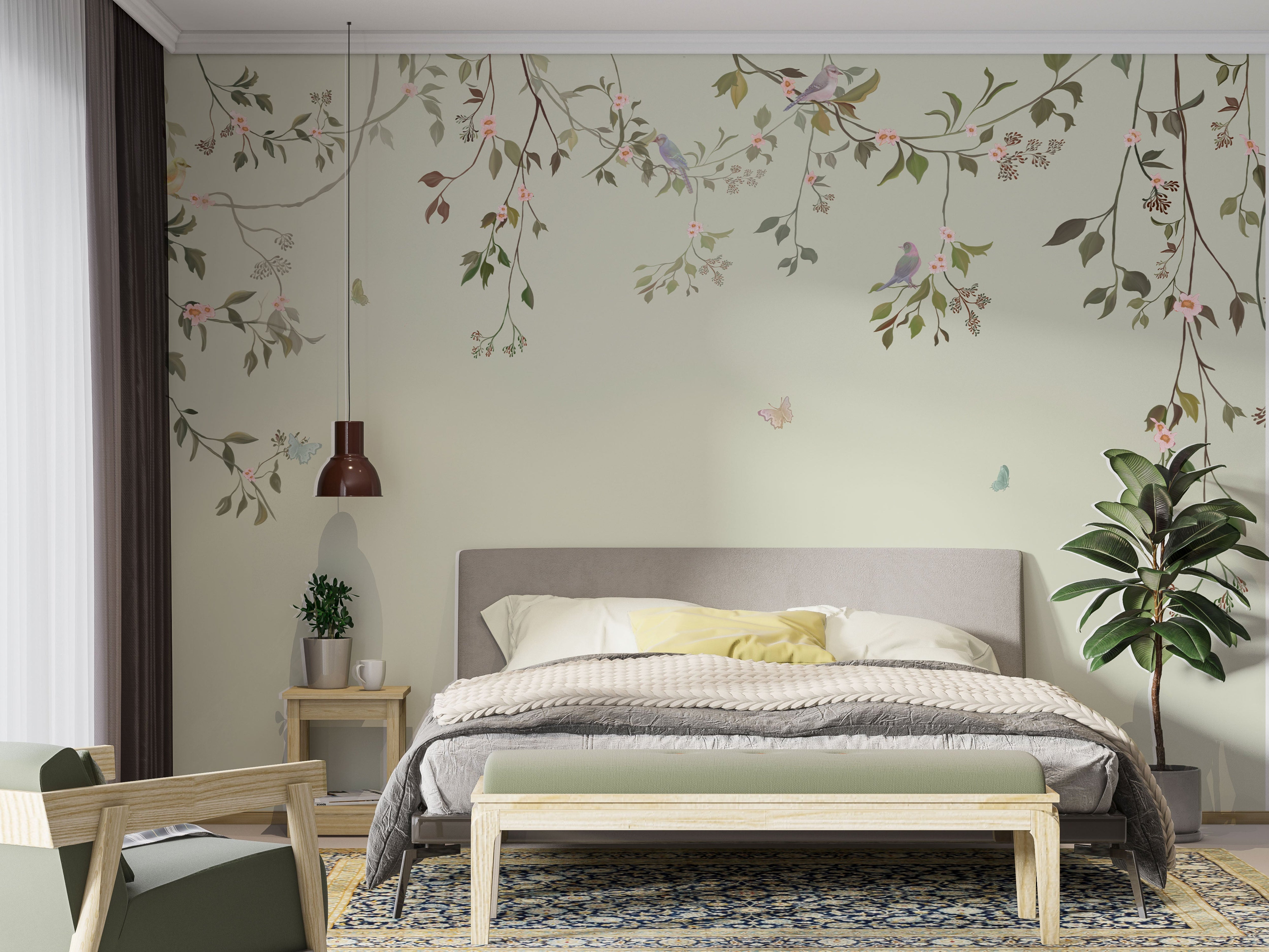 Lichen Mist Flora Luxe Floral Wall Mural | Premium Botanical Wallpaper ...