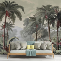 809_DA Luxe Tropical Greens, Premium Jungle Leaf Wallpaper, Grey
