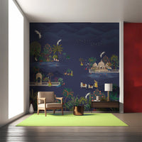 1347_DA Maharaja Garden Pichwai Mural Wallpaper – Royal Indigo