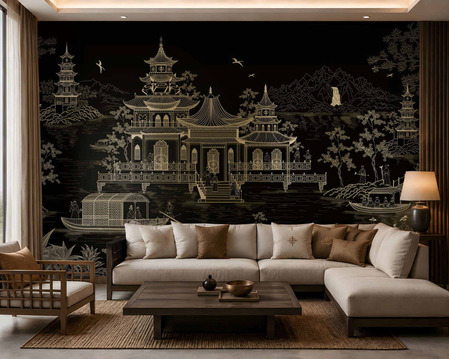 1429_DA_Imperial Garden Retreat Wallpaper, Crimson Red, Wall Mural.