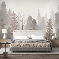 803_DA Mystic Morning Grove, Serene Forest Wallpaper, Dewy Grey