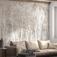 1315_DA Neutral Forest Mural Wallpaper, Soft Beige Nature Inspired Wall Design