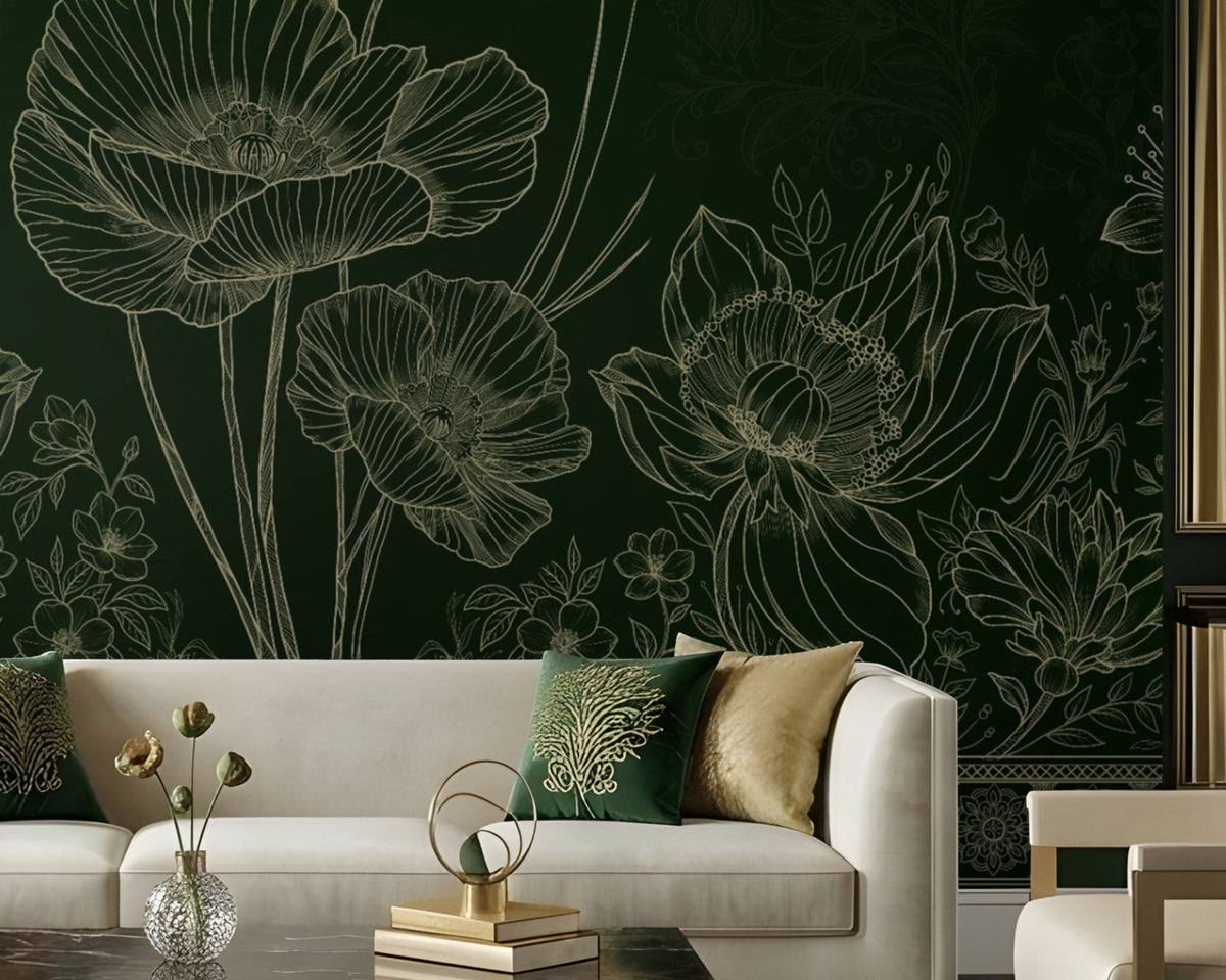 1565_DA Celestial Bloom –Olive Green Floral Wallpaper.