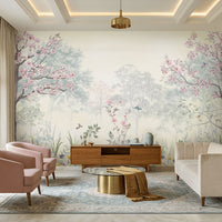 1558_DA Blossom Reverie – Pastel Floral Landscape Wallpaper, Willow Green