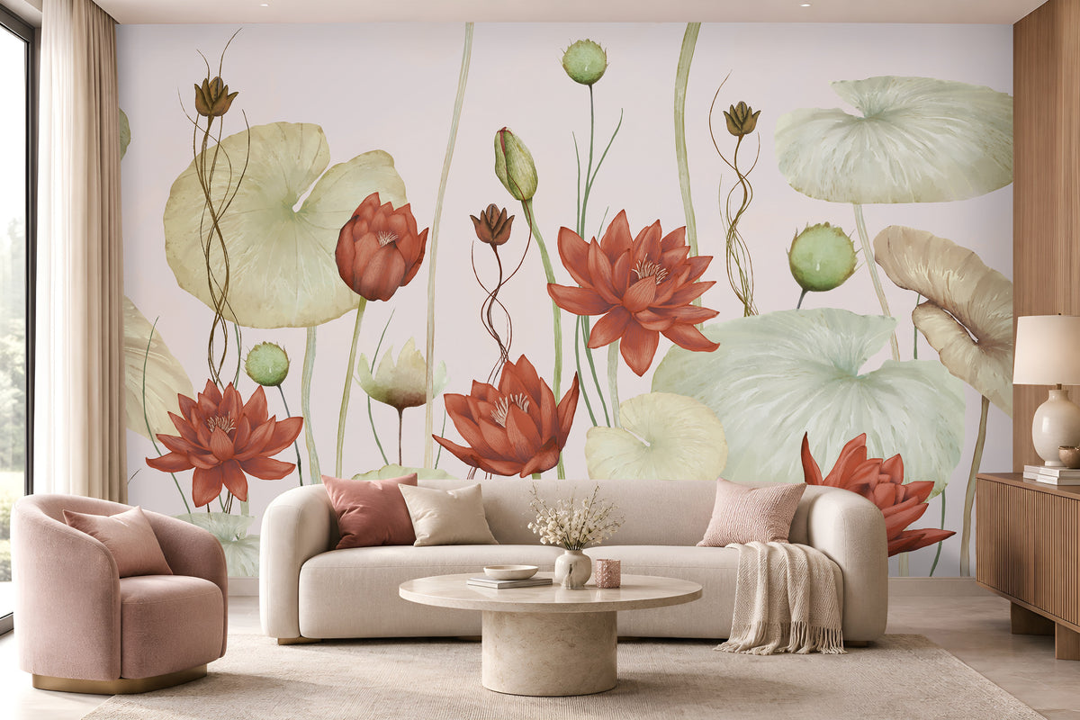1517_DA_ Lotus Botanical Wallpaper_Sage Green.