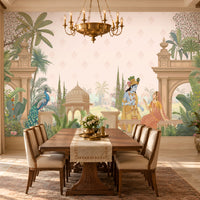 1526_DA_ Shyam Madhuban – Traditional Indian Mural Wallpaper- Teal Blue.