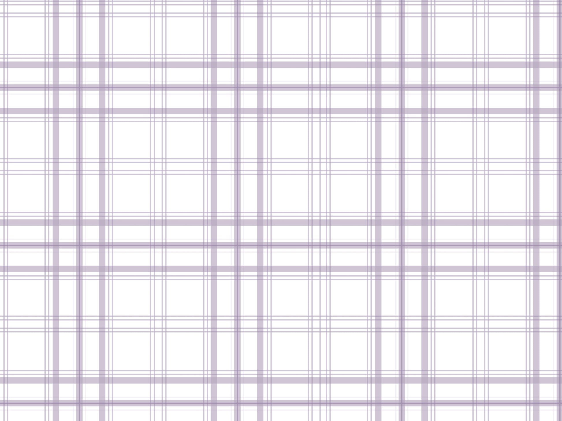 A simple graphic displays a clean soft violet and white plaid pattern.
The detailed design shows thin purple-grey lines intersecting across a plain white background.
The lines cross each other perfectly to form an organized, repeating grid pattern.
The minimal setup highlights only the gentle colors and geometric fabric wallpaper design.