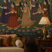1417_DA_Nikunj Leela – Peacock Green Heritage Wall Mural