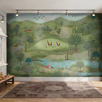 1325_DA Rajvansh Pichwai Landscape Mural Wallpaper, Vrindavan Green