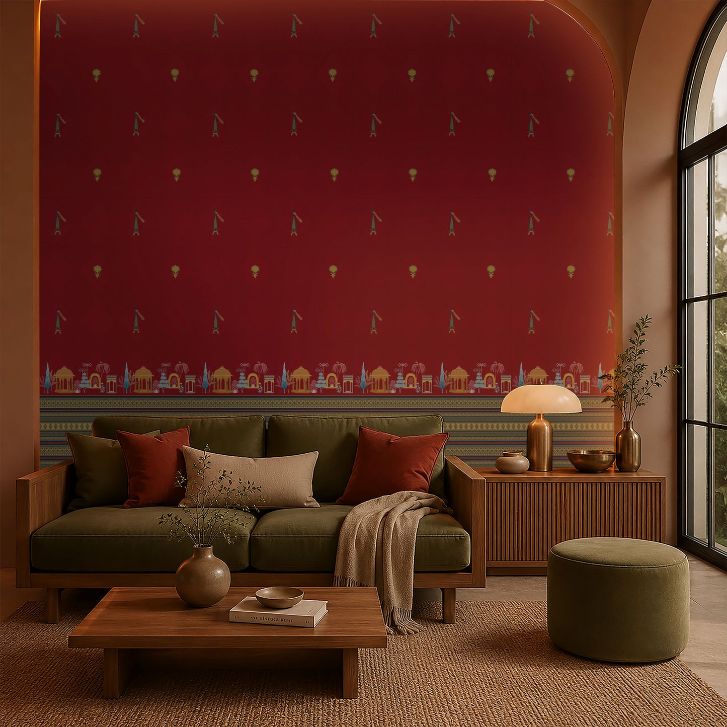 1374_DA Royal Garden Heritage Wallpaper – Maroon