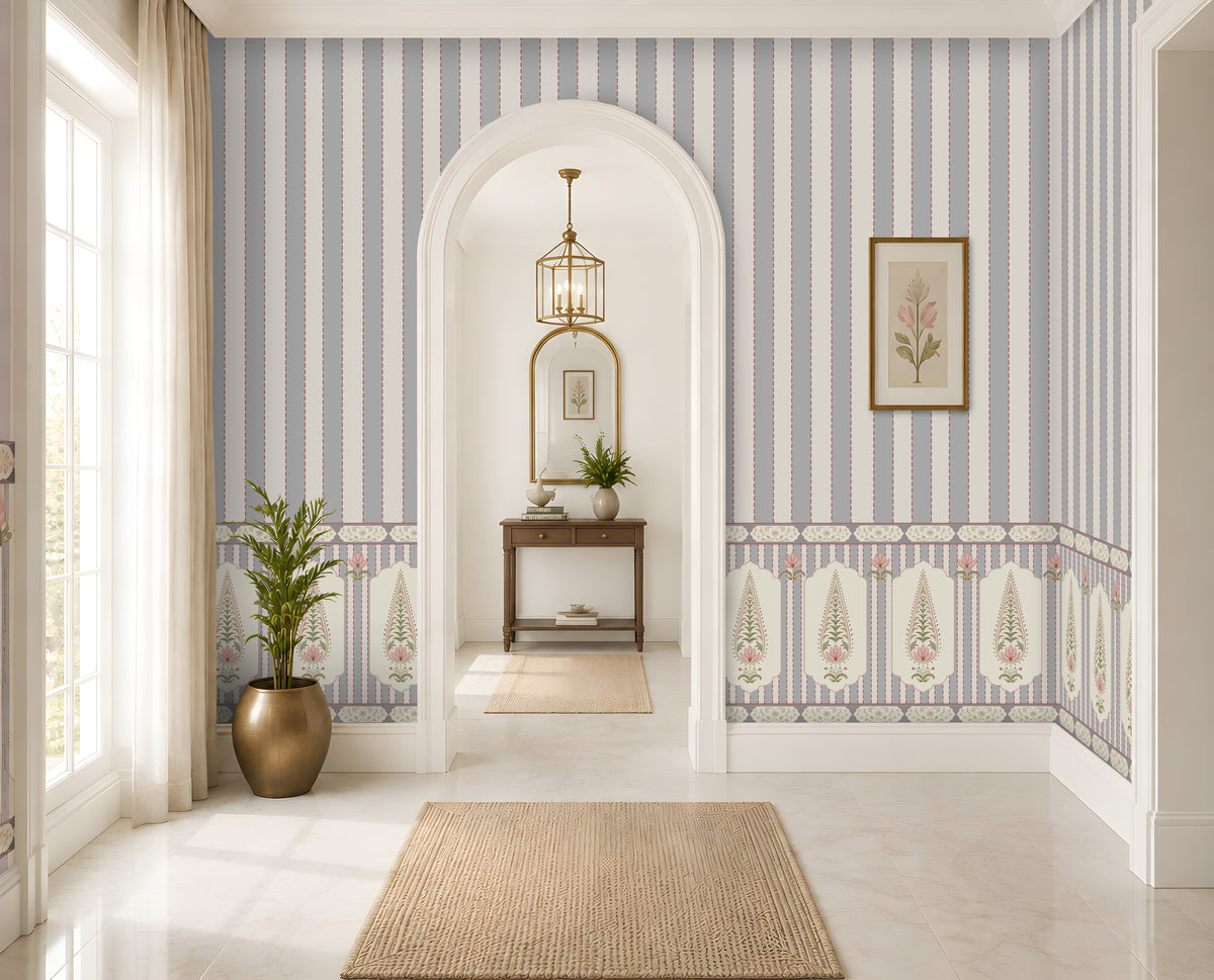 1457_DA_Royal Heritage Stripes Wall Mural – Dove Grey, Luxury Indian Wallpaper.