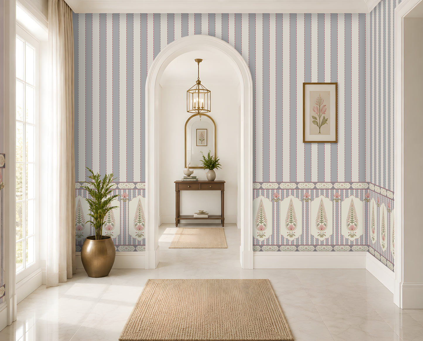 1452_DA_Royal Heritage Stripes Wall Mural – Dusty blue, Luxury Indian Wallpaper