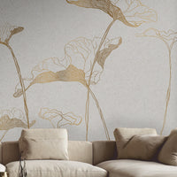 1258_DA Veins of Nature Leaf Pattern Mural Wallpaper, Parchment Gold