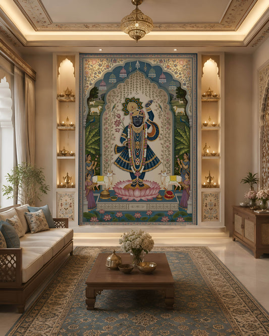 Persian Floral Panels wallpaper in Ivory Red & Pink featuring elegant arched botanical panels, delicate floral artwork, and intricate Persian-inspired borders in soft ivory, blush pink, and deep burgundy tones, showcased in a luxurious classic dining room with ornate wooden furniture and traditional décor.