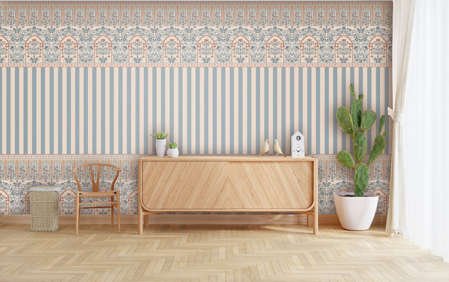 1355_DA Rajmahal Floral Stripe Wallpaper, Mustard Yellow Wall