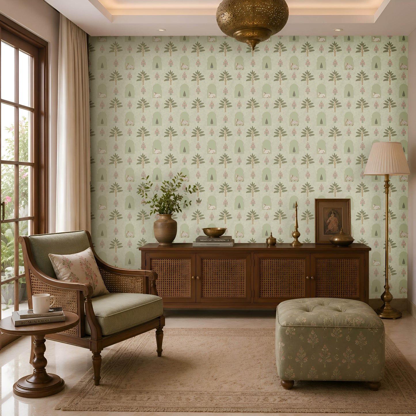1395_DA_ Nathdwara Botanica_ Soft Sage Green_ Luxury Wallpaper