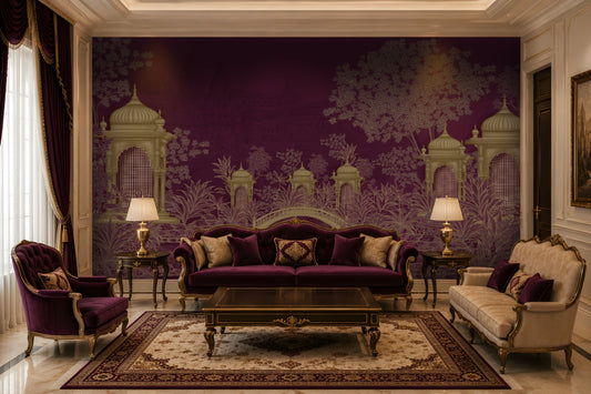 1422_DA_Palatial Garden Retreat Wallpaper, Luxury Purple, Luxury Wall Mural.