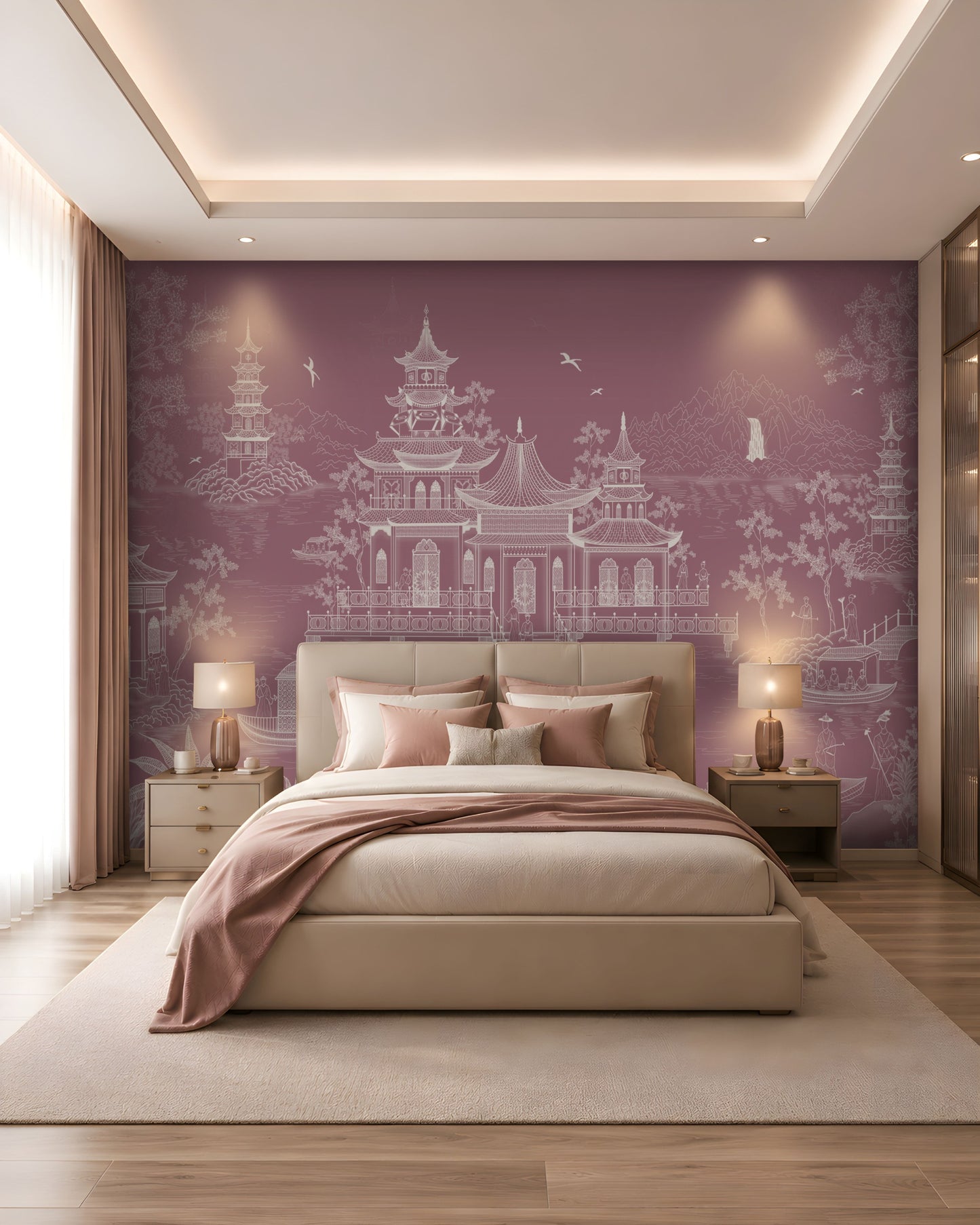 1429_DA_Imperial Garden Retreat Wallpaper, Crimson Red, Wall Mural.