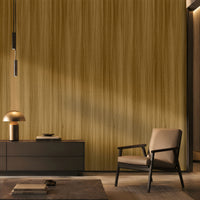 Warm honey brown seamless wood texture wallpaper with fine vertical grain in a modern interior. 
