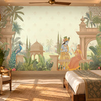 1526_DA_ Shyam Madhuban – Traditional Indian Mural Wallpaper- Teal Blue.