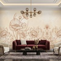 1560_DA Celestial Bloom – Warm Beige Floral Wallpaper.