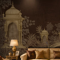 1428_DA_Palatial Garden Retreat Wallpaper, Chocolate Brown, Luxury Wall Mural.
