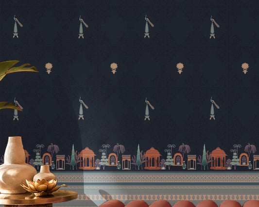 1377_DA Royal Garden Heritage Wallpaper –Indigo Night