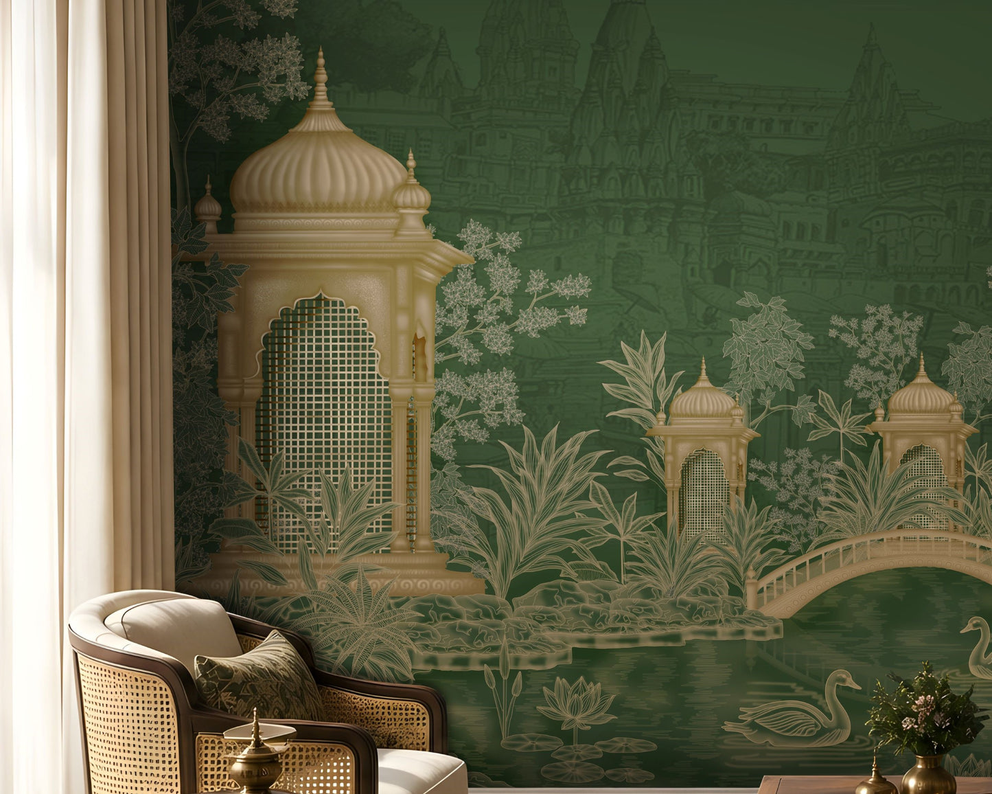1425_DA_Palatial Garden Retreat Wallpaper,Forest Green, Luxury Wall Mural.