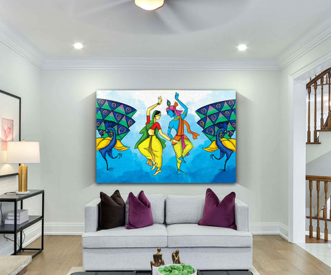 11_DA - Radha Krishna Dance with Peacock Abstract Art