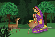 Load image into Gallery viewer, 126_DA - Indian Female with Deer, Rajasthani Miniature Art
