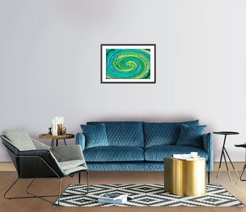 144_DP - Green and Yellow Glitter Galaxy Abstract Art