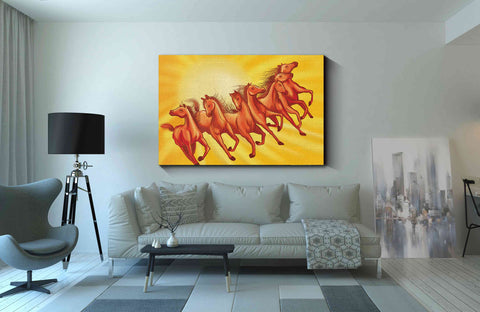 160_DA - Red Seven Horses Canvas Painting Art