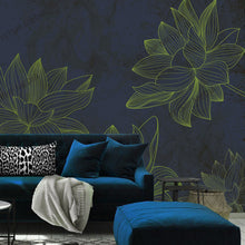 Load image into Gallery viewer, 265_DA - Lotus Liner Drawing with Blue Background, Mural Wallpaper
