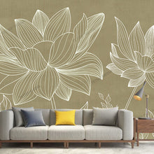 Load image into Gallery viewer, 263_DA - Lotus Liner Drawing with Mud Yellow Colour Background, Mural Wallpaper
