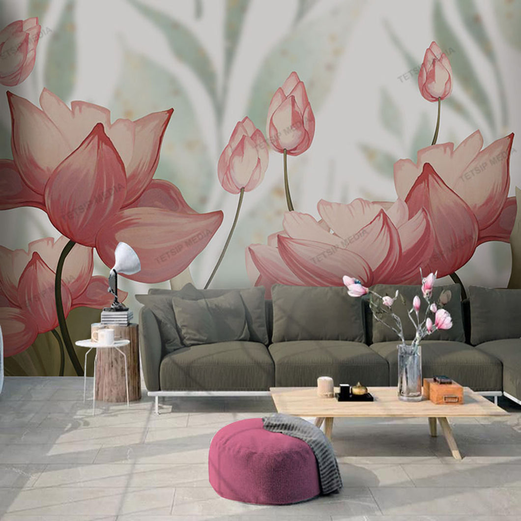 270_DA - Floral Mural with Green Leaves Wallpaper