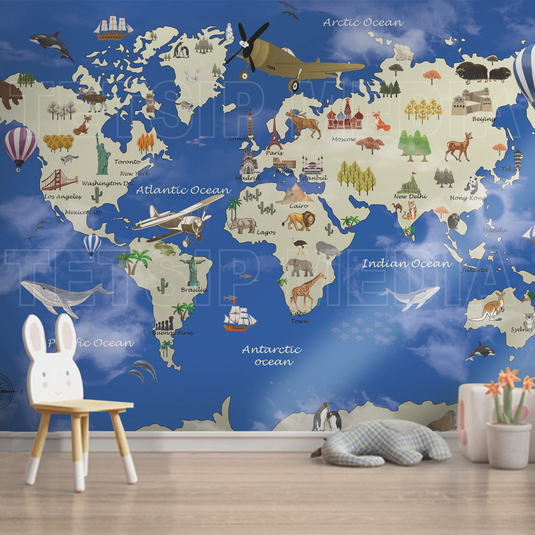 304_DA - World Map - Blue