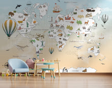 Load image into Gallery viewer, 309_DA - World Map - Blue And Beige

