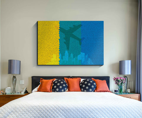 34_DP - Stripes with Aeroplane and high rise, Abstract Art