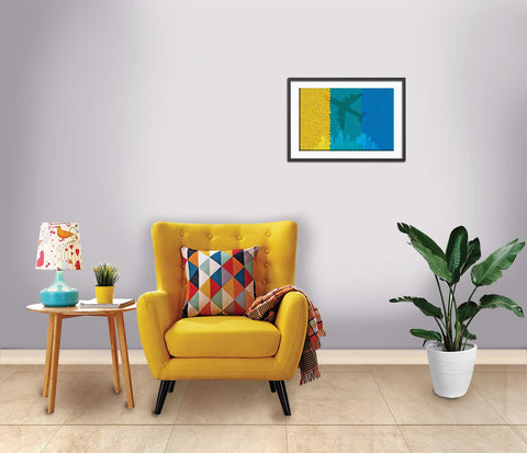 34_DP - Stripes with Aeroplane and high rise, Abstract Art