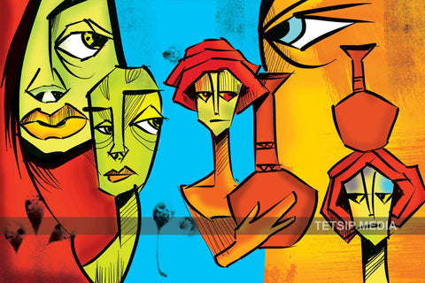 41_DA - Village characters, Abstract Art
