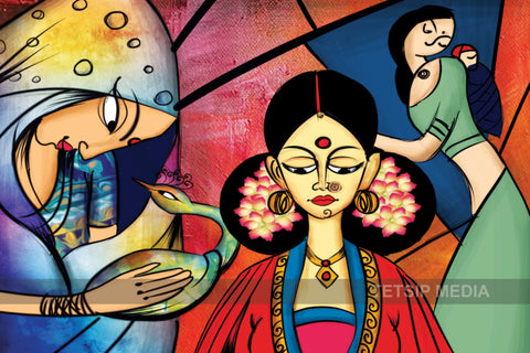 96_DA - Beautifull indian woman Abstract Art